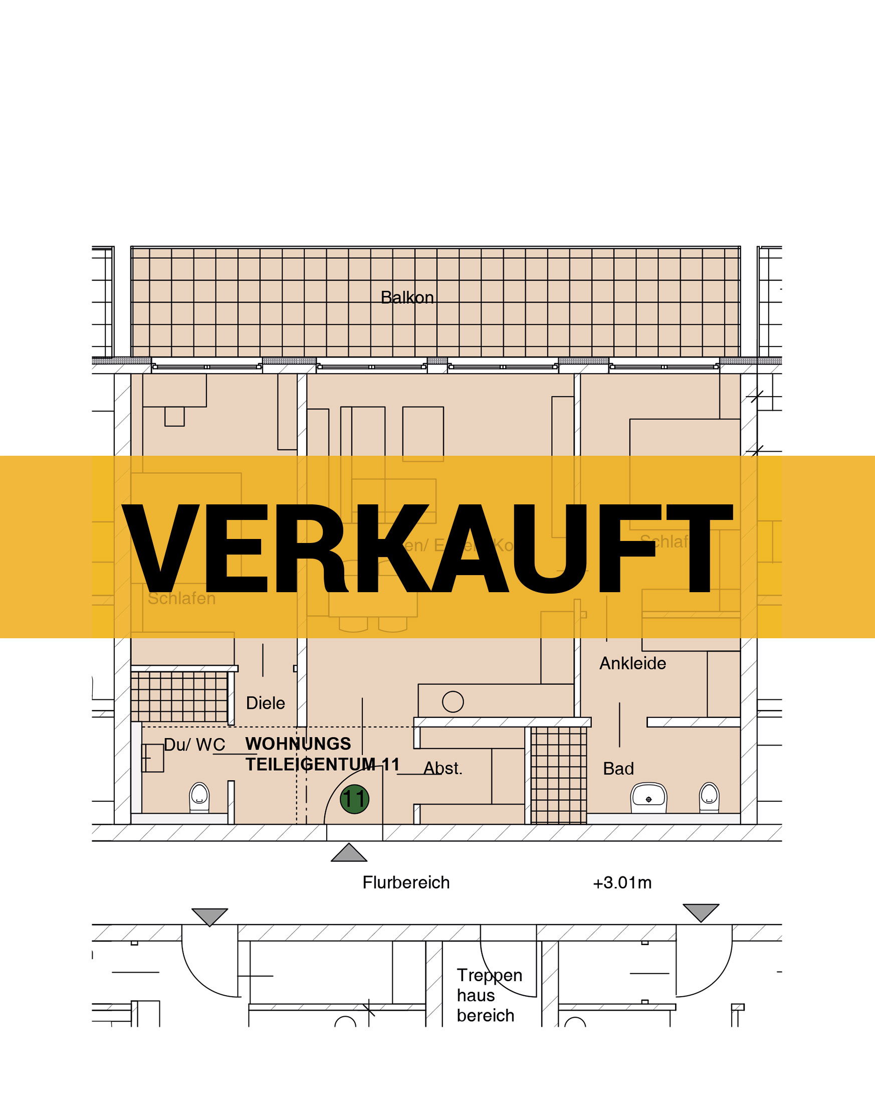 Grundriss einer Wohnung - verkauft